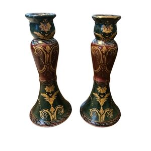 Andrea Sadek Elegant Green and Gold Candle Holders